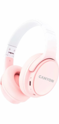 CANYON bezdrátová sluchátka OnRiff 4, BT 5.3, USB-C, baterie 500 mAh, mic., 40mm měniče, růžové