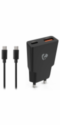 NEDIS síťová nabíječka/ 20 W/ PD 3.0/ rychlé nabíjení/ 1.5 / 2.0 / 2.22 / 3.0 A/ USB-A/ USB-C/ černá/ kabel 1,5m