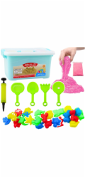 LeanToys Sada kinetického písku růžová 3kg, formy, nářadí, nafukovací deska