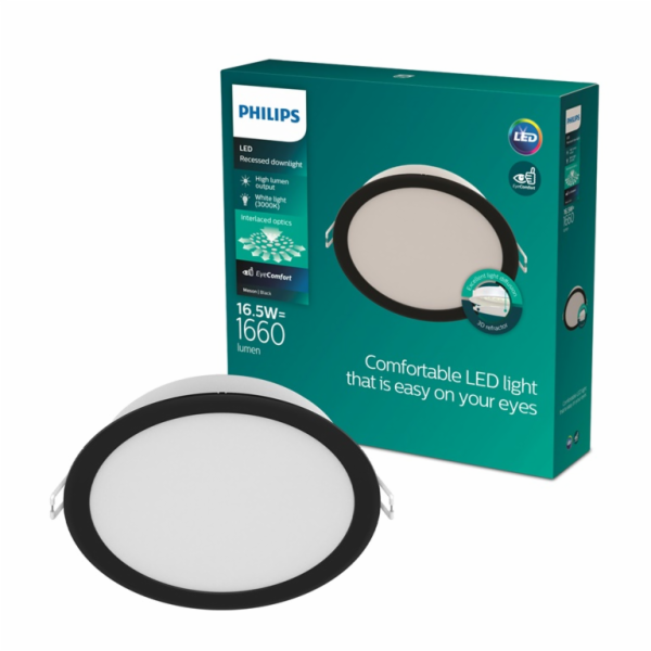 PHILIPS Vestavné svítidlo LED, 16,5 W, 3000 K, O15, černé