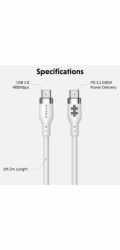 Hyper kábel HyperJuice 240W Silicone USB-C to USB-C Cable 2m - White
