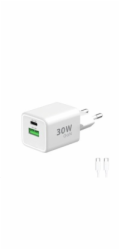 WG - Síťová nabíječka GaN 2x USB 30W, 1x USB-C PD3.0 PPS QC4 30W + USB-A 18W, kabel Type-C na Type-C, bílá