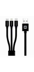 Swissten Datový kabel 3in1 MFi, 1,2 m, textilní, (micro USB, USB-C, Lightning) černý