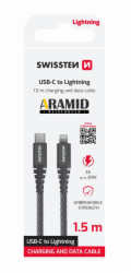 Swissten datový kabel kevlar usb-c / lightning 1,5 m antracit