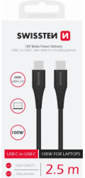 Swissten datový kabel tpe usb-c/usb-c power delivery 5a (100w) 2,5 m černý