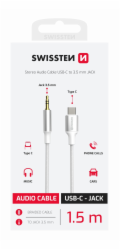 Swissten Audio adaptér USB-C / 3,5 mm jack 1,5 m, bílý
