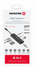 Swissten usb-c hub 8-in-1 (usb-c 100w, hdmi 4k, lan rj45, 2x usb-a, 1x usb-c 5gbps, sd, micro sd) aluminium