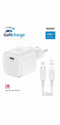 Swissten síťový adaptér gan 1x usb-c 20w power delivery bílý + datový kabel usb-c/lightning 1,2 m bílý
