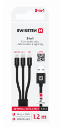 Swissten datový kabel textile 3in1 1,2 m černý (lightning, 2x usb-c)