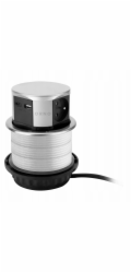 Nábytková zásuvka Orno O10cm výsuvná z desky stolu s USB nabíječkou a 1,5m kabelem, 3x2P+Z (francouzská), 2xUSB (typ A+C max. 3A), OR-GM-9049/G