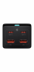 Baseus Rychlonabíječka do sítě GaN3 Pro, 2x USB-C, 2x USB + AC 100W s kabelem USB-C/USB-C černá