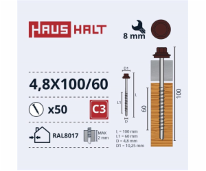 Samořezné šrouby Haushalt, DIN 7504K, 4,8 x 100/60 mm, 50...