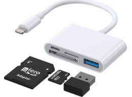 Hub joyorom joyorom číst multifunkční adaptér OTG Lightning - USB 3.2 Gen 1 (3.0, 3.1 Gen 1) / SD Card Reader, TF / Lightning White (S -H142 WHITE)
