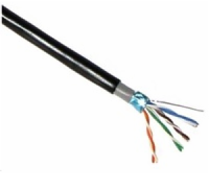 FTP kabel LYNX Cat5E, drát, dvojitý venkovní PE+PVC, čern...