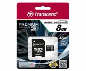 TRANSCEND MicroSDHC karta 8GB Premium, Class 10 UHS-I 300...