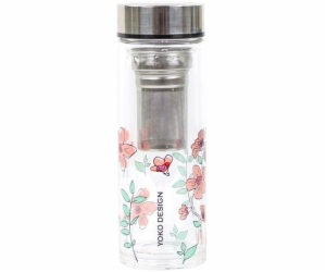 Yoko Design skleněná láhev se sítkem na čaj 350ml růžová