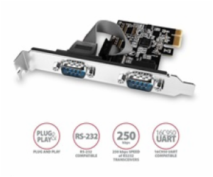 AXAGON PCEA-S2N, PCIe řadič - 2x sériový port (RS232) 250...