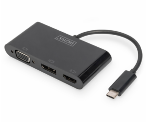 Digitus USB adaptér, USB-C samec > VGA + HDMI + DisplayPo...