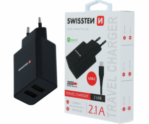 Nabíječka cestovní SWISSTEN 2x USB, IC, 2.1A + USB-C kabe...