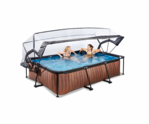 EXIT Dřevěný bazén 300x200x65cm s filtrací a kopulí - hnědý