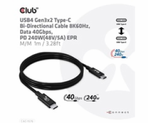 Club3D kabel USB4 Gen3x2 Typ-C, Oboustranný USB-IF Certif...