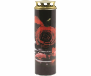 Svíčka hřbitovní dekor červená růže (hoří 3 dny)