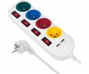 Power Strip s přepínači 4 zásuvky + 2xusb prodlužovací ka...