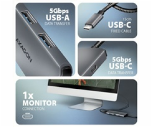AXAGON HMC-5H8K, USB 5Gbps hub, 2x USB-A, USB-C, HDMI 8k/...