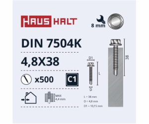Samořezné šrouby Haushalt, DIN 7504K, 4,8 x 38 mm, 500 ks.