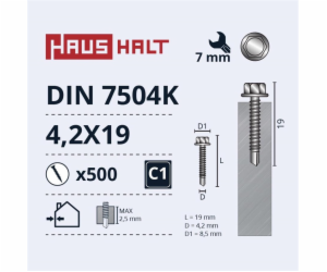 Samořezné šrouby Haushalt, DIN 7504K, 4,2 x 19 mm, 500 ks.
