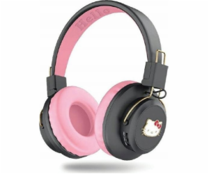 Sluchátka Hello Kitty s kovovým logem kulatého tvaru růžová