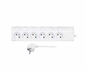 Solight 6z prodlužovací přívod, 3m, 3 x 1mm2, bílý, 6+1 v...