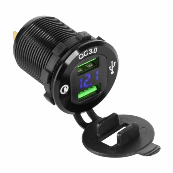 Nabíječka PeiYing 2xUSB Quick Charge autonabíječka s měři...