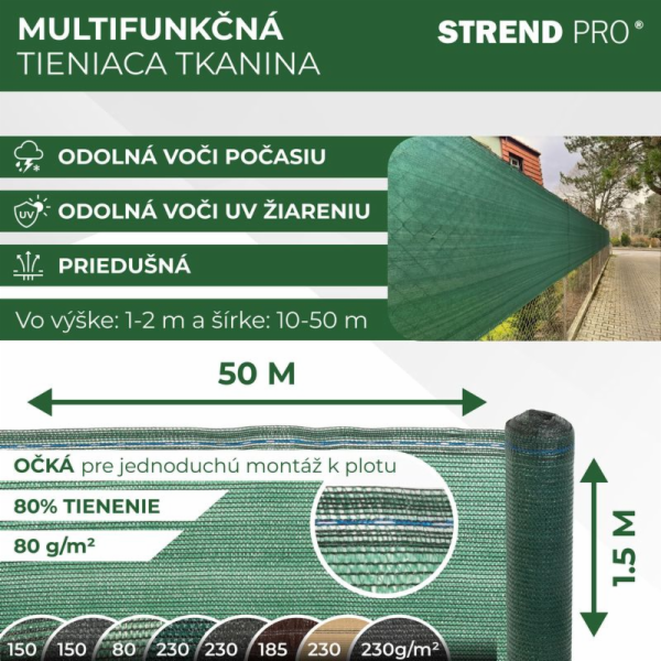 Stínicí tkanina HOBBY.NET 1,5x50 m, HDPE, UV, 80 g/m2, 85...