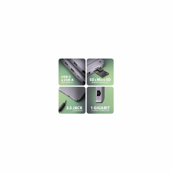 AXAGON HMC-12GM2, USB 10Gbps hub, 3x USB-A, USB-C, HDMI, ...