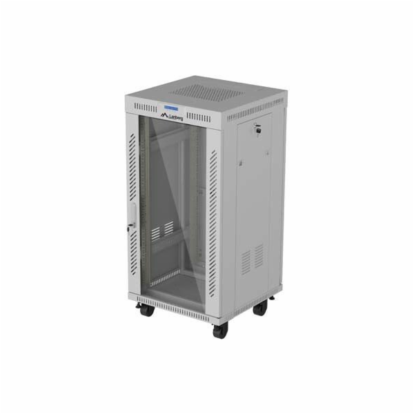 STOJÍCÍ RACKOVÁ SKŘÍŇ 19" 22U 600 × 600 ŠEDÁ, PROSKLENÉ D...