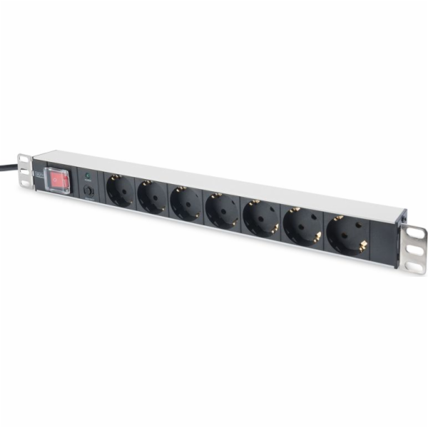 DIGITUS 19" PDU, 1U hliník, SCHUKO -> 7x CEE 7/4, JISTIČ
