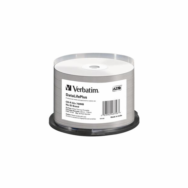 VERBATIM CD-R(50-pack) spindl, AZO 52X,700MB,WHITE WIDE T...