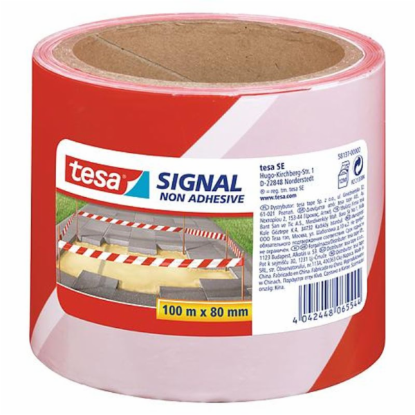 Páska tesa® SIGNAL, 80 mm, výstražná, červená/bílá, L-100 m