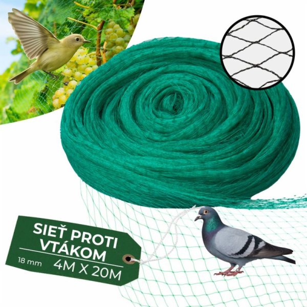 Síť proti ptákům 4x20 m (oko 18 mm) PE