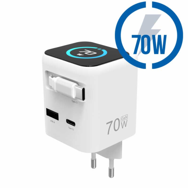 MEGATECH, Rýchlonabíjačka 2x USB-C/1x A, 70W, biel