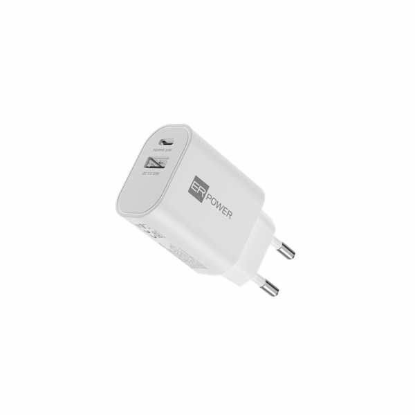Dual GaN Charger 33W 1 USB-C/1 USB-A PD/PPS/QC - White
