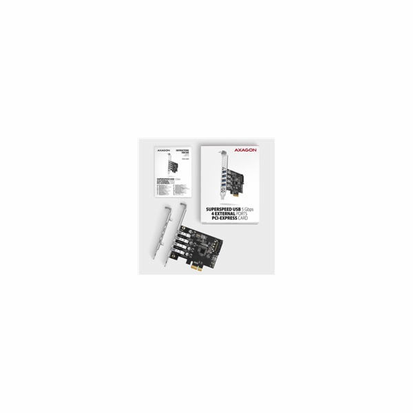 AXAGON PCEU-43RS, PCIe řadič, 4x USB 3.2 Gen 1 port, 5 Gb...