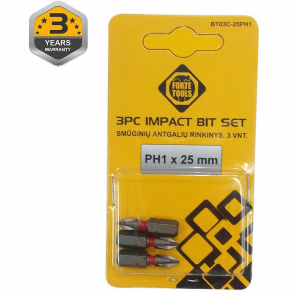 Šroubovací bity Forte Tools PH1, 25 mm, 3 ks