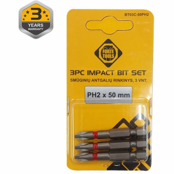 Šroubovací bity Forte Tools PH2, 50 mm, 3 ks