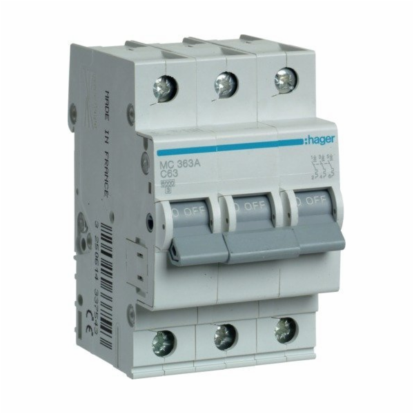SPÍNAČ AUTOMATICKÝ HAGER 3P 63A C 6KA