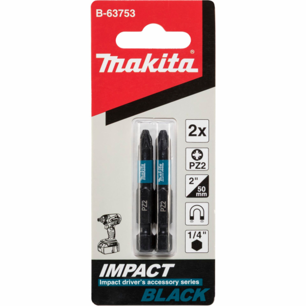 Makita Screw Bit Impact Black  PZ2, 50mm, 2pcs