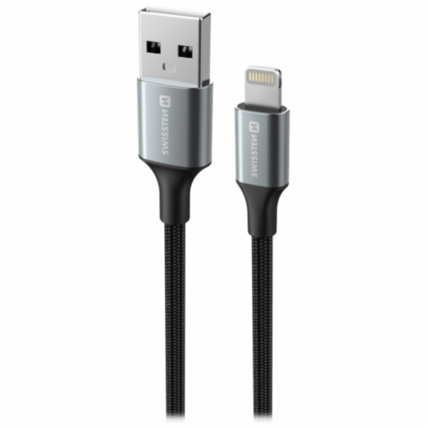 SWISSTEN DATOVÝ KABEL TEXTILE II USB / LIGHTNING 1,5 M ČERNÝ