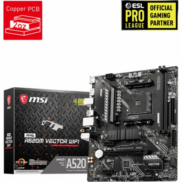 MSI MB Sc AM4 MAG A520M VECTOR WIFI, AMD A520, 2x DDR4, W...