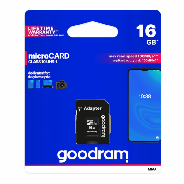 16GB CL10 microSDHC karta + adaptér